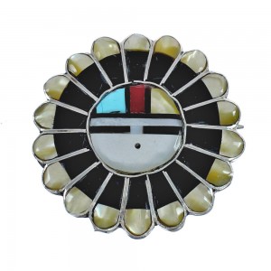Native American Zuni Multicolor Sterling Silver Sun Pin Pendant JX124428