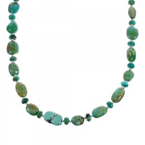 Kingman Turquoise Native American Bead And Silver Necklace AX124692