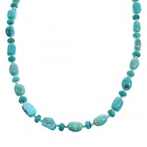 Kingman Turquoise Native American Bead And Silver Necklace AX124690