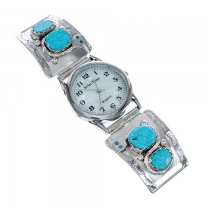 Native American Snake Zuni Sterling Silver Turquoise Watch AX124856