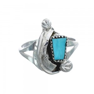 Turquoise Sterling Silver Leaf Zuni Indian Jewelry Ring Size 7-3/4 AX124931