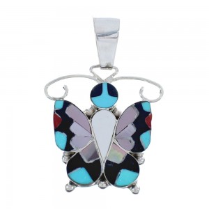 Native American Zuni Multicolor Sterling Silver Butterfly Pendant AX125520