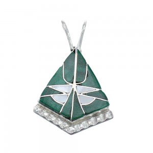 Sterling Silver Malachite And Mother of Pearl Zuni Pendant AX125495