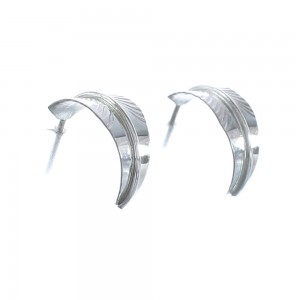 Genuine Sterling Silver Feather Post Hoop Navajo Earrings AX125428