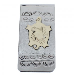Native American Navajo Genuine Sterling Silver And 12KGF Turtle Money Clip AX125165
