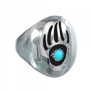 Native American Navajo Turquoise Sterling Silver Bear Paw Jewelry Ring Size 10 AX125298