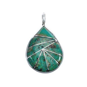 Native American Zuni Turquoise Tear Drop Sterling Silver Pendant AX125716