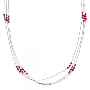 Native American Coral Hand Strung Liquid Silver 3-Strand Necklace JX126588