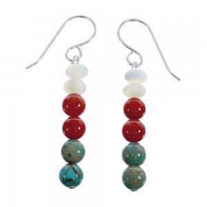 Navajo Multicolor And Sterling Silver Bead Hook Dangle Earrings JX126591