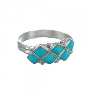 Native American Turquoise Inlay Zuni Ring Size 7-3/4 AX125759