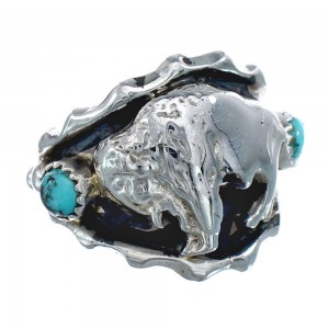 Navajo Turquoise Sterling Silver Buffalo Ring Size 11 AX125746