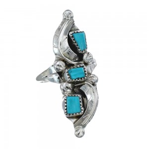 Zuni Turquoise Sterling Silver Leaf Ring Size 8 AX125808