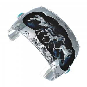 Turquoise And Sterling Silver Navajo Horse Cuff Bracelet AX125868