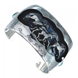 Turquoise And Sterling Silver Navajo Horse Cuff Bracelet AX125869