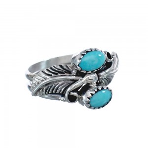 Navajo Leaf Turquoise Genuine Sterling Silver Ring Size 7-3/4 AX126507