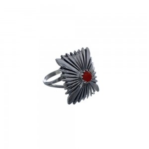 Native American Authentic Sterling Silver Coral Ring Size 5 AX127242