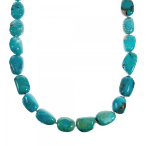 Turquoise Native American Bead And Silver Necklace AX127272