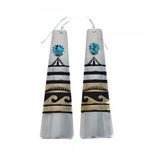 Native American Sterling Silver 12 Karat Gold Filled And Turquoise Hook Dangle Earrings JX127339