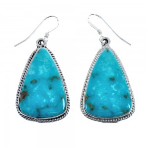 Native American Turquoise Sterling Silver Hook Dangle Earrings JX127300
