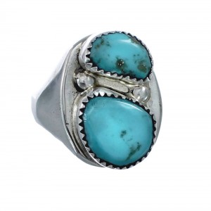 Turquoise Zuni Genuine Sterling Silver Ring Size 10-1/4 AX127806