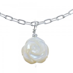 Mother of Pearl Sterling Silver 16-3/8" Link Chain Flower Pendant Necklace AX128002