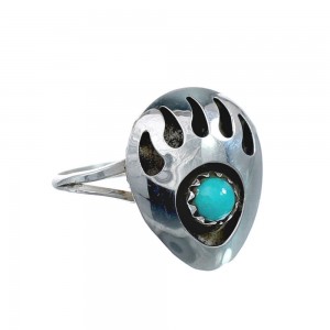 Native American Genuine Sterling Silver Turquoise Bear Paw Ring Size 7-3/4 AX128314