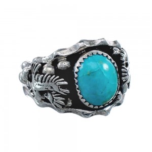 Genuine Sterling Silver Eagle Navajo Turquoise Ring Size 11-3/4 AX128463