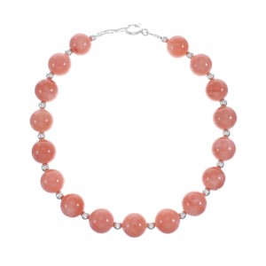 Sterling Silver Pink Coral Southwestern Bead Bracelet JX128484