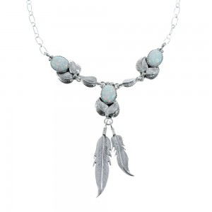 Navajo Authentic Sterling Silver Opal Feather Link Necklace JX128950