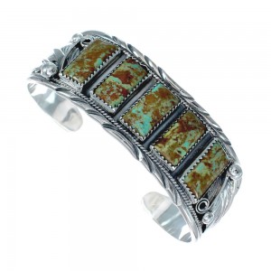 Navajo Turquoise Multistone Leaf Sterling Silver Cuff Bracelet JX128677