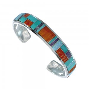 Native American Multicolor Inlay Sterling Silver Cuff Bracelet AX129466