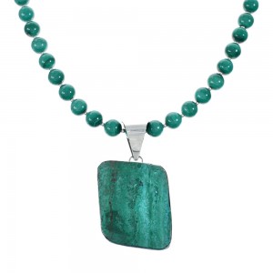 Sterling Silver Malachite And Chrysocolla Bead Necklace Pendant Set JX129807
