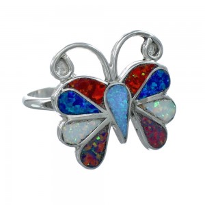 Native American Zuni Multicolor Opal Inlay Butterfly Ring Size 10-1/2 AX129648