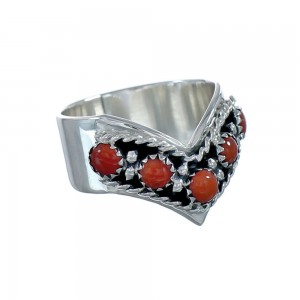 Genuine Sterling Silver Zuni Coral Ring Size 9 JX129726