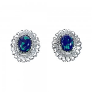 Azurite Genuine Sterling Silver Concho Post Stud Earrings AX129920