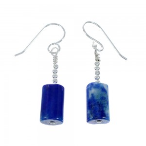 Native American Lapis Sterling Silver Bead Hook Dangle Earrings JX130272