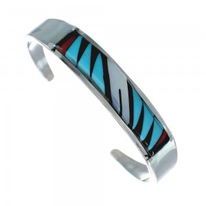 Multicolor Inlay Genuine Sterling Silver Zuni Cuff Bracelet JX130613