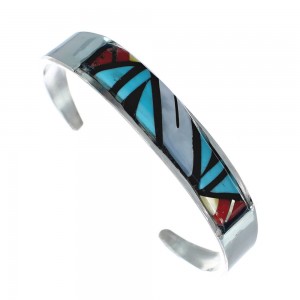 Multicolor Inlay Genuine Sterling Silver Zuni Cuff Bracelet JX130614