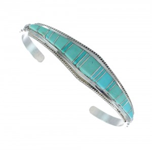 Turquoise Inlay Genuine Sterling Silver Navajo Cuff Bracelet JX130609
