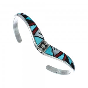 Multicolor Inlay Genuine Sterling Silver Zuni Cuff Bracelet JX130617