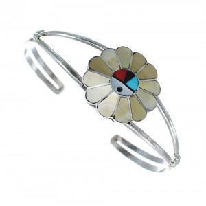 Zuni Multicolor Sunface Authentic Sterling Silver Cuff Bracelet JX130623