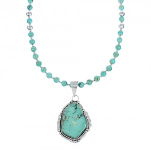 Zuni Turquoise Sterling Silver Bead Necklace And Pendant Set JX130627