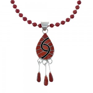 Native American Coral Inlay And Sterling Silver Bead Necklace Set JX130653