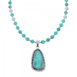 Navajo Turquoise Sterling Silver Bead Necklace And Pendant Set JX130630