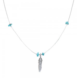 Native American Liquid Sterling Silver Turquoise Feather Bead Necklace JX130631