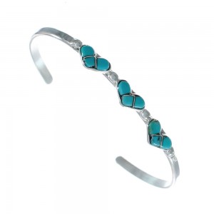 Sterling Silver Turquoise Zuni Heart Inlay Baby Cuff Bracelet JX130696