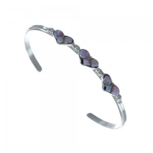 Sterling Silver Opal Zuni Heart Inlay Baby Cuff Bracelet JX130698