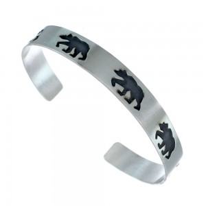 Navajo Authentic Sterling Silver Bear Cuff Bracelet JX130680