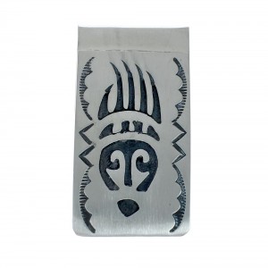 Native American Genuine Sterling Silver Bear Paw Money Clip JX130729