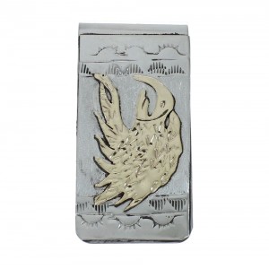 Native American Navajo Genuine Sterling Silver And 12KGF Eagle Money Clip JX130738
